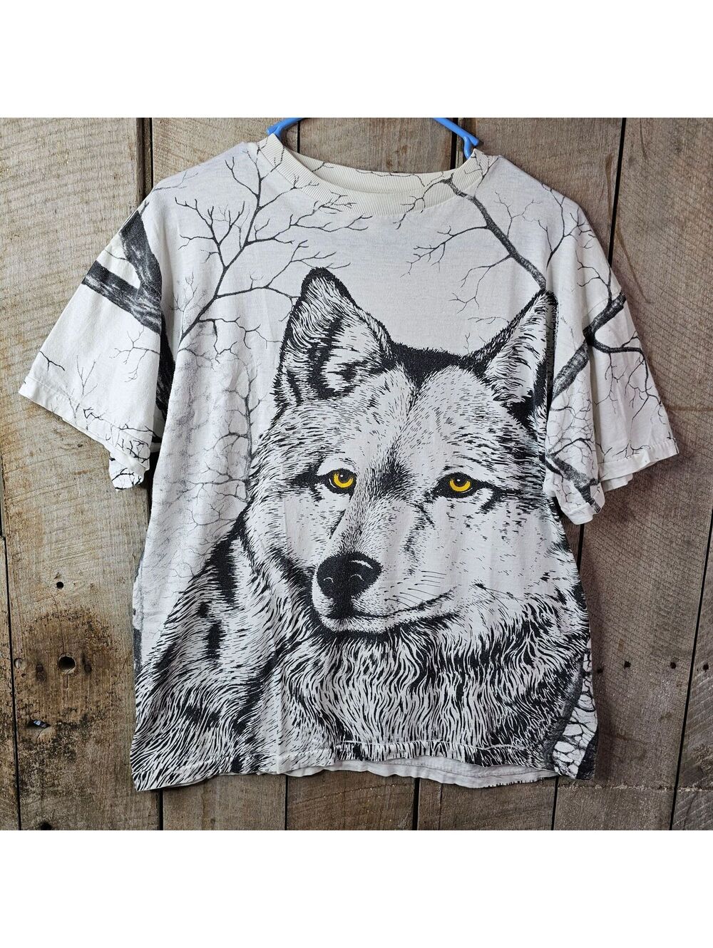 VTG Clean Dreams Wolf All Over Print Nature Wildlife T-Shirt Size L